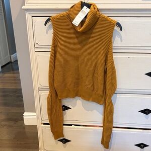 BCBGeneration Mustard Ribbed Cropped Sleeveless Turtleneck Sweater